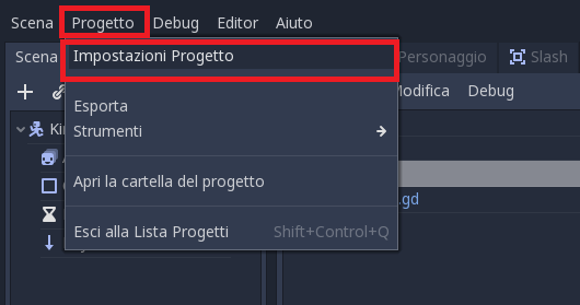 Il menù `Impostazioni progetto`